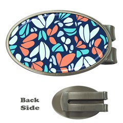 Blue Tossed Flower Floral Money Clips (oval) 