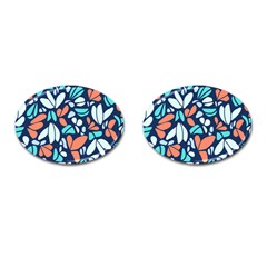 Blue Tossed Flower Floral Cufflinks (oval)