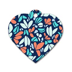 Blue Tossed Flower Floral Dog Tag Heart (two Sides)