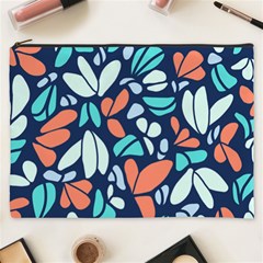 Blue Tossed Flower Floral Cosmetic Bag (xxxl) 