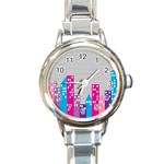 Building Polka City Rainbow Round Italian Charm Watch Front