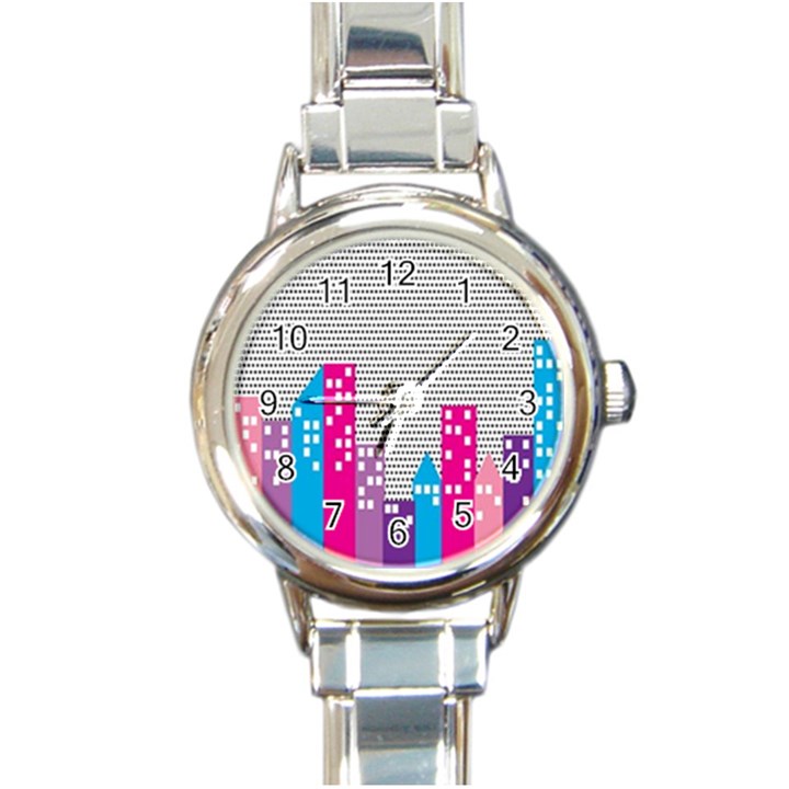 Building Polka City Rainbow Round Italian Charm Watch