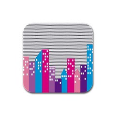 Building Polka City Rainbow Rubber Square Coaster (4 Pack)  by Mariart