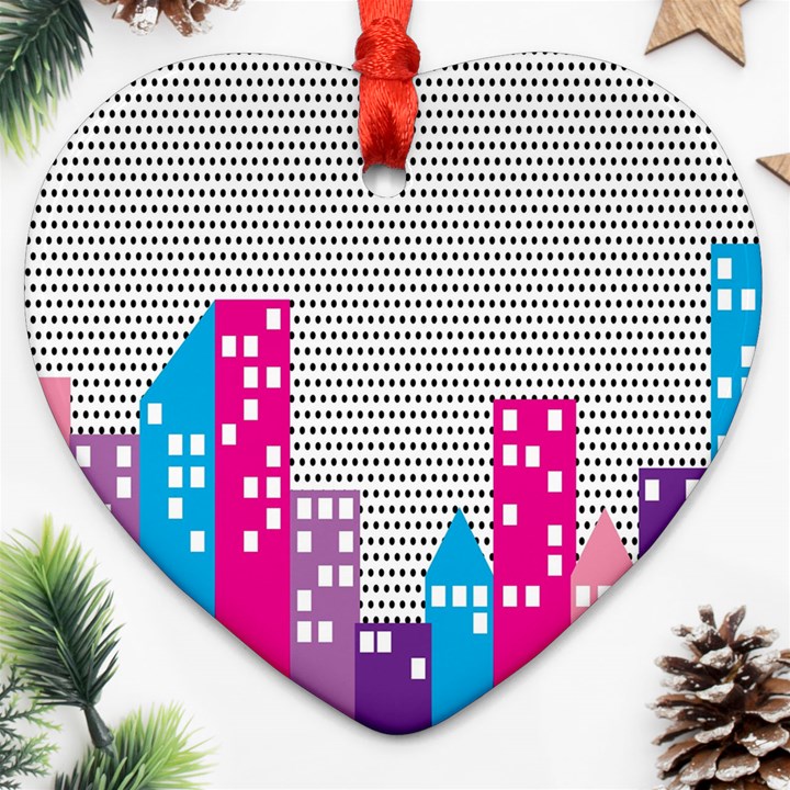 Building Polka City Rainbow Heart Ornament (Two Sides)