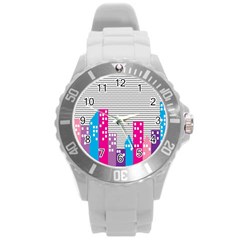 Building Polka City Rainbow Round Plastic Sport Watch (L)