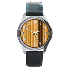 Brown Verticals Lines Stripes Colorful Round Metal Watch