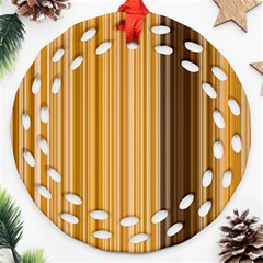 Brown Verticals Lines Stripes Colorful Ornament (round Filigree) by Mariart