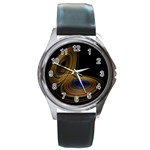 Wondrous Trajectorie Illustrated Line Light Black Round Metal Watch Front