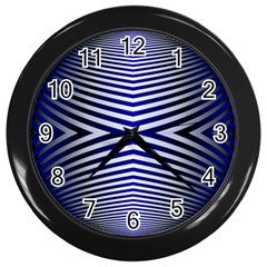 Blue Lines Iterative Art Wave Chevron Wall Clocks (black) by Mariart