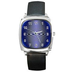 Blue Lines Iterative Art Wave Chevron Square Metal Watch