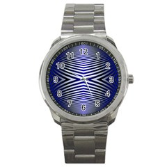 Blue Lines Iterative Art Wave Chevron Sport Metal Watch by Mariart