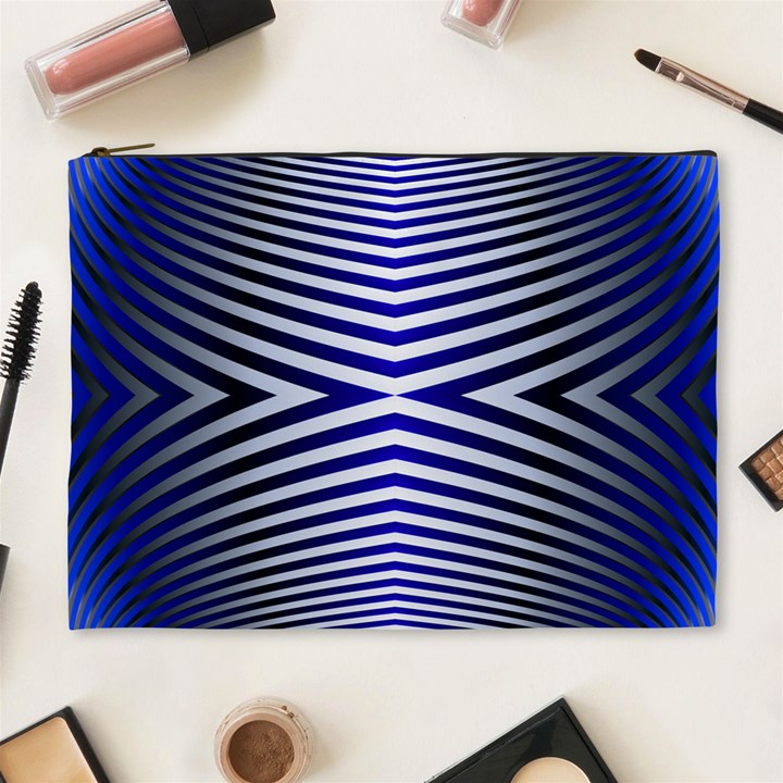 Blue Lines Iterative Art Wave Chevron Cosmetic Bag (XL)