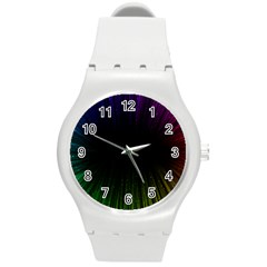 Colorful Light Ray Border Animation Loop Rainbow Motion Background Space Round Plastic Sport Watch (m) by Mariart