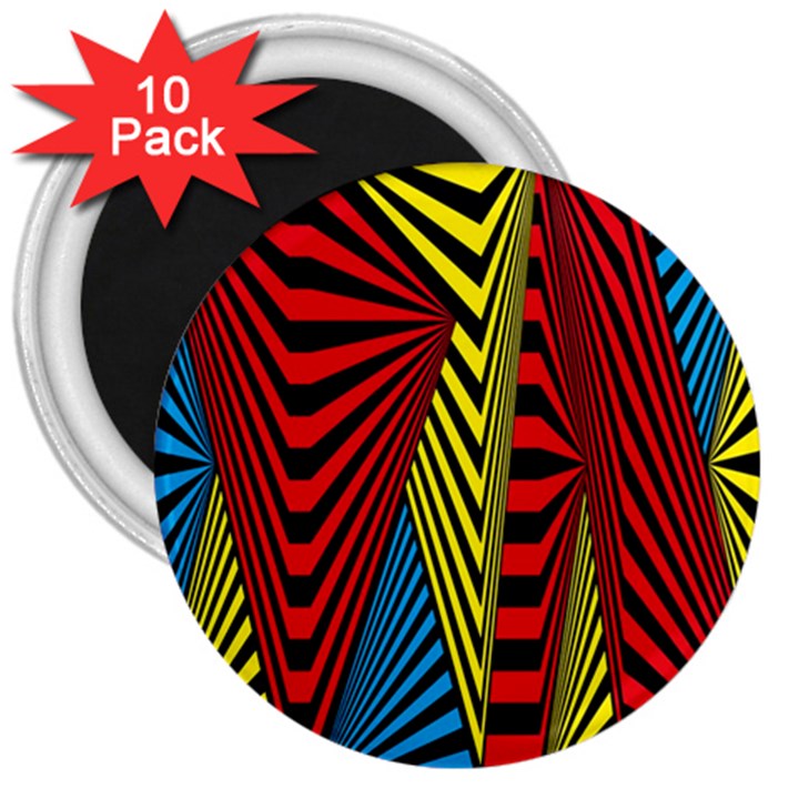 Door Pattern Line Abstract Illustration Waves Wave Chevron Red Blue Yellow Black 3  Magnets (10 pack) 