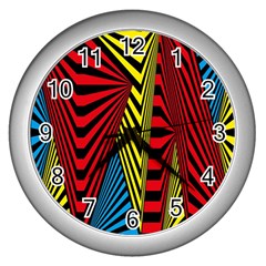 Door Pattern Line Abstract Illustration Waves Wave Chevron Red Blue Yellow Black Wall Clocks (silver)  by Mariart