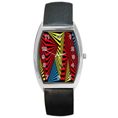 Door Pattern Line Abstract Illustration Waves Wave Chevron Red Blue Yellow Black Barrel Style Metal Watch by Mariart