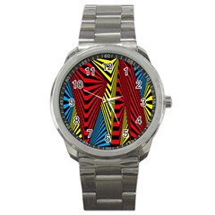 Door Pattern Line Abstract Illustration Waves Wave Chevron Red Blue Yellow Black Sport Metal Watch