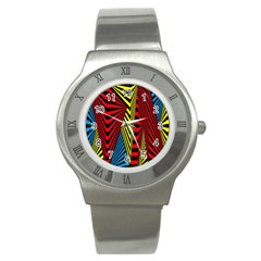 Door Pattern Line Abstract Illustration Waves Wave Chevron Red Blue Yellow Black Stainless Steel Watch by Mariart