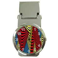 Door Pattern Line Abstract Illustration Waves Wave Chevron Red Blue Yellow Black Money Clip Watches