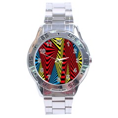 Door Pattern Line Abstract Illustration Waves Wave Chevron Red Blue Yellow Black Stainless Steel Analogue Watch by Mariart