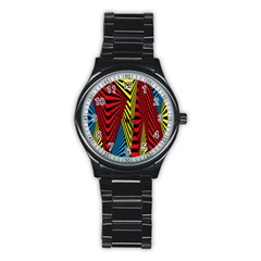 Door Pattern Line Abstract Illustration Waves Wave Chevron Red Blue Yellow Black Stainless Steel Round Watch by Mariart