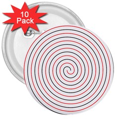 Double Line Spiral Spines Red Black Circle 3  Buttons (10 Pack) 