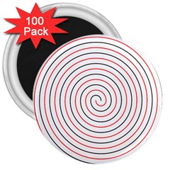 Double Line Spiral Spines Red Black Circle 3  Magnets (100 Pack)