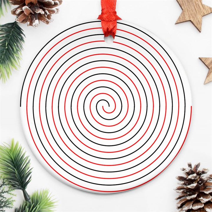 Double Line Spiral Spines Red Black Circle Round Ornament (Two Sides)