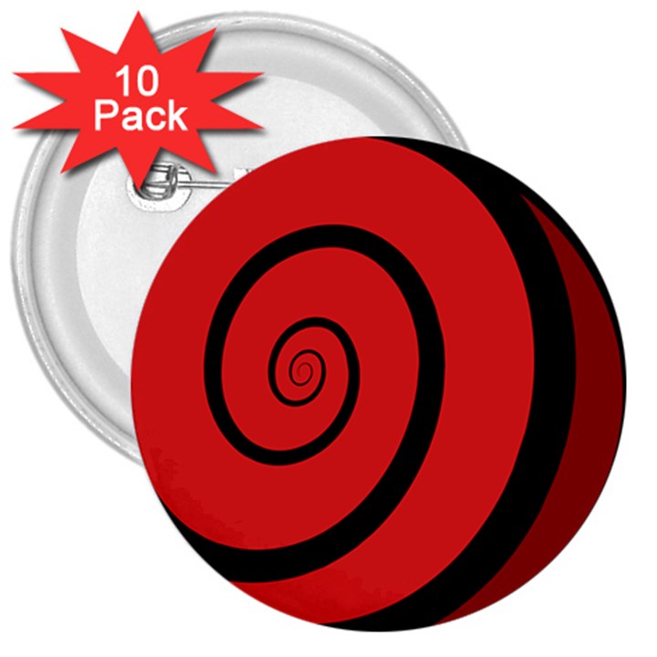 Double Spiral Thick Lines Black Red 3  Buttons (10 pack) 