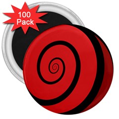 Double Spiral Thick Lines Black Red 3  Magnets (100 Pack)