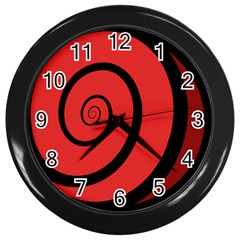 Double Spiral Thick Lines Black Red Wall Clocks (black) by Mariart