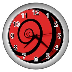 Double Spiral Thick Lines Black Red Wall Clocks (silver)  by Mariart