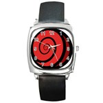 Double Spiral Thick Lines Black Red Square Metal Watch Front