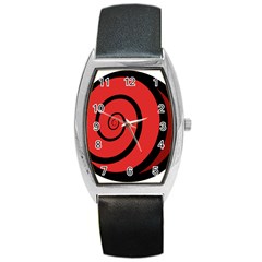 Double Spiral Thick Lines Black Red Barrel Style Metal Watch