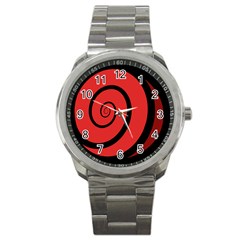 Double Spiral Thick Lines Black Red Sport Metal Watch by Mariart