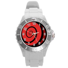 Double Spiral Thick Lines Black Red Round Plastic Sport Watch (l) by Mariart