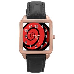 Double Spiral Thick Lines Black Red Rose Gold Leather Watch  by Mariart