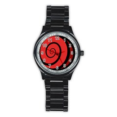 Double Spiral Thick Lines Black Red Stainless Steel Round Watch