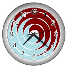 Double Spiral Thick Lines Blue Red Wall Clocks (silver) 