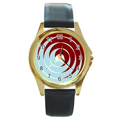 Double Spiral Thick Lines Blue Red Round Gold Metal Watch by Mariart