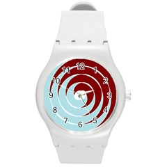 Double Spiral Thick Lines Blue Red Round Plastic Sport Watch (m)