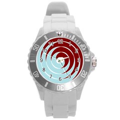 Double Spiral Thick Lines Blue Red Round Plastic Sport Watch (l) by Mariart