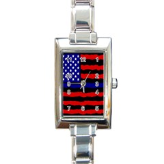 Flag American Line Star Red Blue White Black Beauty Rectangle Italian Charm Watch