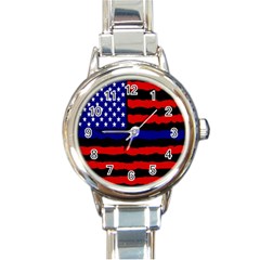 Flag American Line Star Red Blue White Black Beauty Round Italian Charm Watch