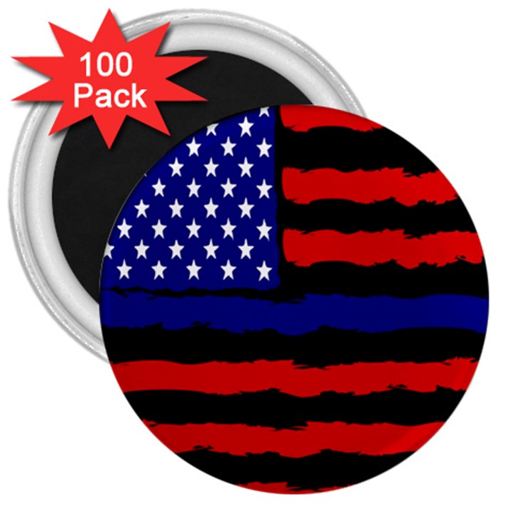 Flag American Line Star Red Blue White Black Beauty 3  Magnets (100 pack)