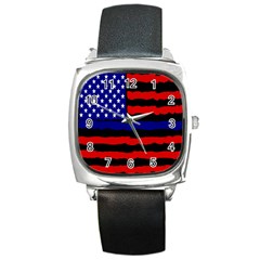 Flag American Line Star Red Blue White Black Beauty Square Metal Watch by Mariart