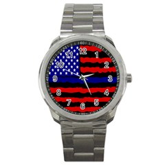 Flag American Line Star Red Blue White Black Beauty Sport Metal Watch