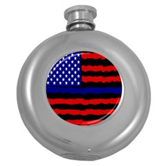 Flag American Line Star Red Blue White Black Beauty Round Hip Flask (5 Oz)