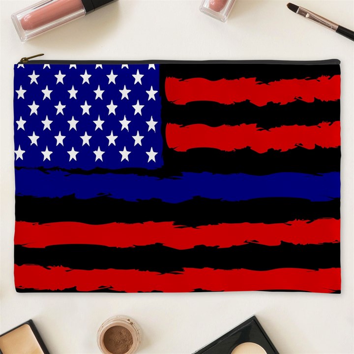 Flag American Line Star Red Blue White Black Beauty Cosmetic Bag (XXXL) 