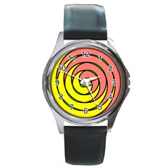 Double Spiral Thick Lines Circle Round Metal Watch by Mariart